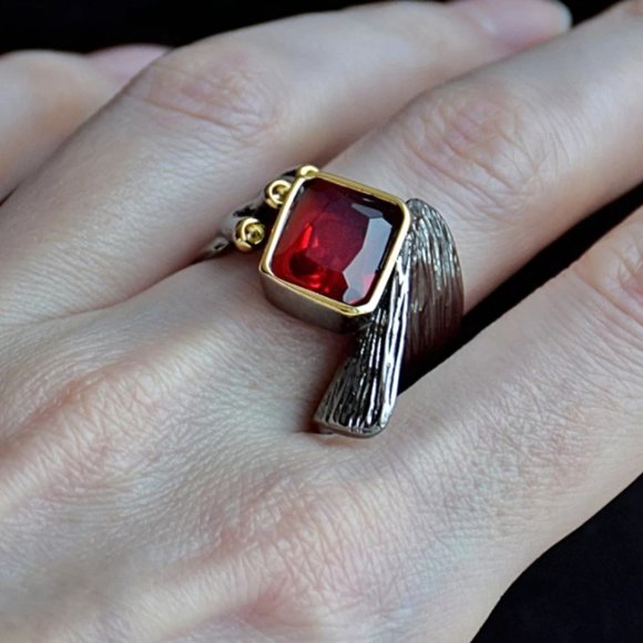 Gold Plated Red Personality Ring - Picture 3 of 17